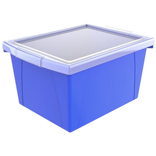 Image of Storex 4 Gallon Storage Bin with Lid - Plastic Classroom Organizer for Books and Supplies, Blue, 1-Pack (61412A06C)