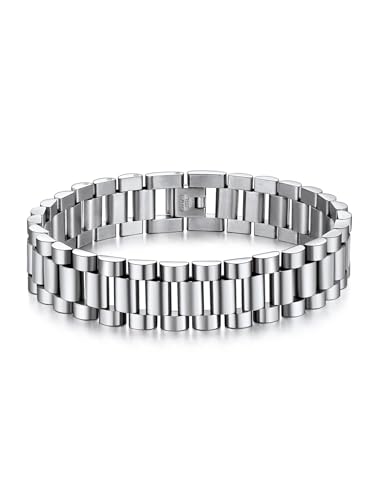 U7 Link Bracelets for Men, Cuban Link/Rope/Watch Band Solid Bracelet, Silver Black Gold Color Wrist Bracelet 3/6/9/12/15mm Width, 6.5/7.5/8.3 Inch Length, Hand Chain Jewelry for Mens Women