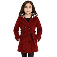 A2Z 4 Kids Girls Parka Jacket Hooded Trench Coat Wool Blends Warm Padded Jacket - Jacket 007 Wine 7-8
