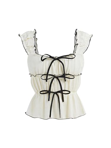 Verdusa Girl's Bowknot Tiered Ruffle Tank Tops Summer Sleeveless Peplum Tops Going Out Tops