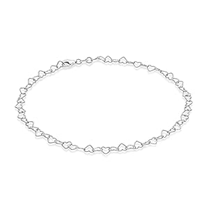 Miabella Sterling Silver Italian Rolo Heart Link Chain Anklet Ankle Bracelet for Women, Made in Italy