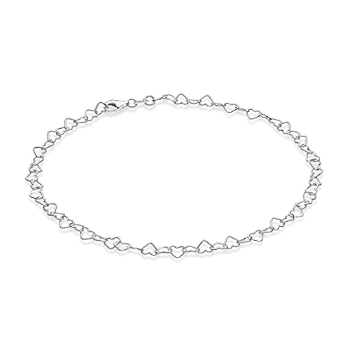 Miabella Sterling Silver Italian Rolo Heart Link Chain Anklet Ankle Bracelet for Women, Made in Italy