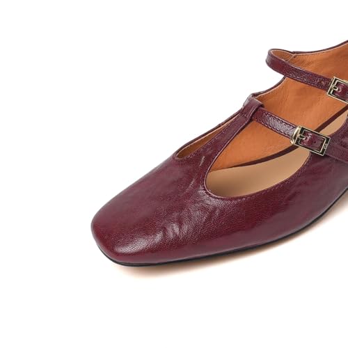 Women's Genuine Leather Retro T-Strap Buckle Pumps Slip on Dressy Mary Jane Shoes for Ladies2