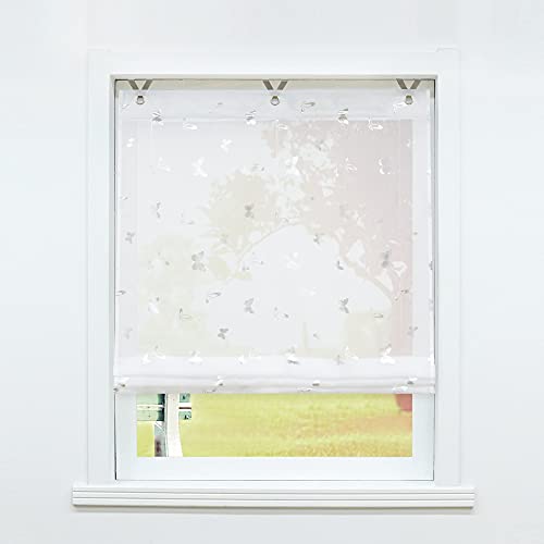 SCHOAL Estor sin agujeros, cortinas con ojales, cortina moderna, transparente, 80 x 130 cm, 1 unidad, color blanco #2 Cover