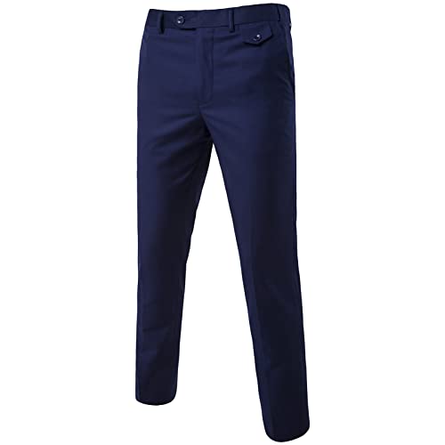 Men's Stylish Slim Stretch Pant Solid Color Skinny Fit Comfort Suit Pant Lightweight Comfort Business Trousers (Dark Blue,Medium)