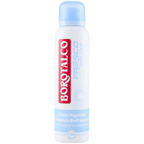 Borotalco, Deodorant Spray Frisch, alkoholfreie Formel und mit Talkum mit aktiven Kristallen, dreifacher Schutz, trockener Talkumduft, 48 Stunden Wirksamkeit - 1 Flasche Ă 150 ml