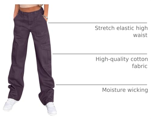 Image of Lepunuo Cargo Pants for Women High Waisted Casual Pants Baggy Stretchy Wide Leg Y2K Streetwear with 6 Pockets
