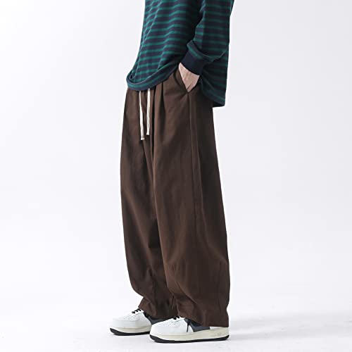 PRIJOUHE Men's Baggy Cargo Pants Casual Loose Fit Wide Leg Pants with Elastic Drawstring Waist