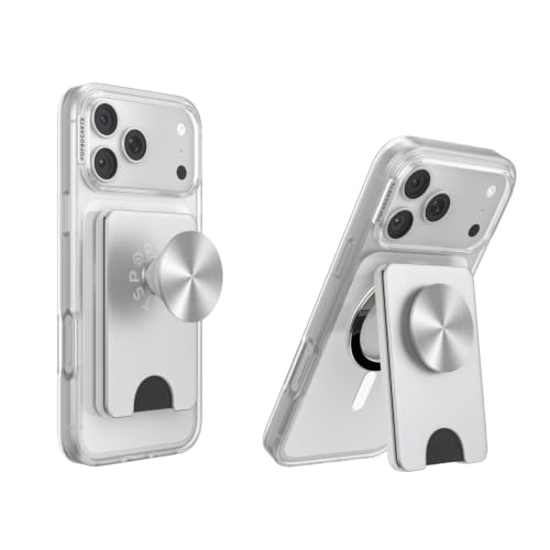 Image of PopSockets Kick-Out Wallet for MagSafe, Adjustable Kickstand, Magnetic Stand, Silver - Silver Radial