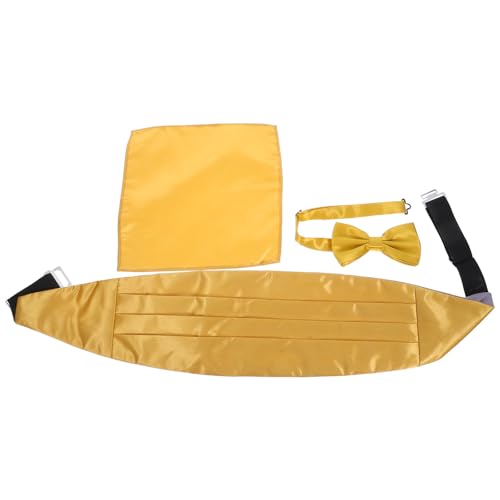 Set formal para hombre con corbatín, fajín y pañuelo dorado