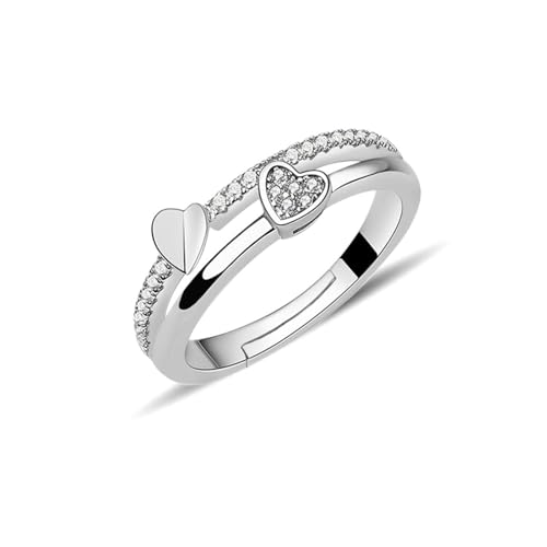 HinDaLi Bague Coeur Argent 925 pour Femme Fille Bagues de Promesse Éternité Fiançailles Réglable Bague Femme Argent Zirconium Bagues Pouce Ajustable Cristal Coeur...