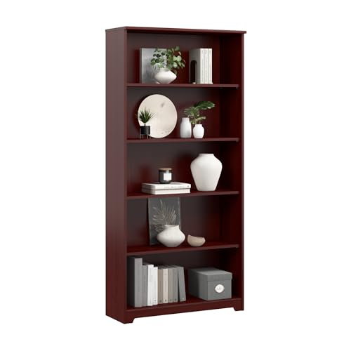 Bush Home Tall 5 Shelf Bookcase, Large Open Bookshelf, Sturdy Display Cabinet for Living Room or Home Office, Cabot Collection, Harvest Cherry