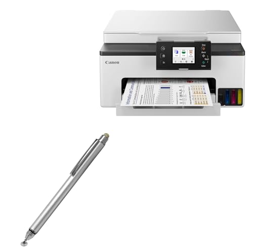 BoxWave Stylus Pen Compatible with Canon MAXIFY MegaTank GX1020 Printer Display - DualTip Capacitive Stylus, Fiber Tip Disc Tip Capacitive Stylus Pen - Metallic Silver