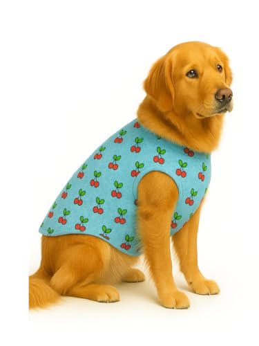 Image of The Pets Company Dog Winter Coat Jacket, Clothes, Windproof, Light Weight, Washable, Ultra Warm Thick Fleece Lined Dog Vest for Cold Weather Protection, (Sky Blue Cherry, Large - 26 Inch)