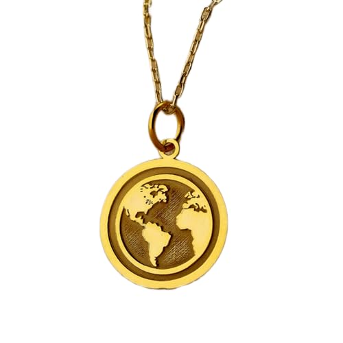 Collier carte du monde argent plaqué or pendentif pièce 24mm