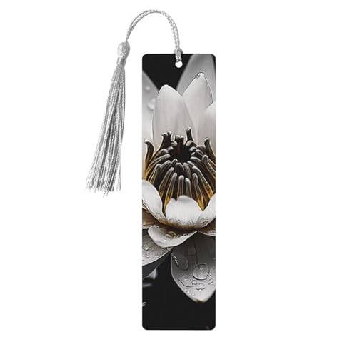 しおり 木製しおり 穴とタッセル付き 木製タグ 黒と白の睡蓮 木製 クラフト しおり ヴィンテージ しおり オーナメント 木製ブックマーク 女性用 男性 本好きの方 ギフト グレー