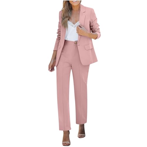 Mrat Women's Two Piece Sets Blazer + Trousers Suits Ladies Elegant Dressy Business Casual Outfits Open Front Lapel Jacket with Pockets Straight Leg Pant Loose Slim Fit Formal Work Office Wedding Guest