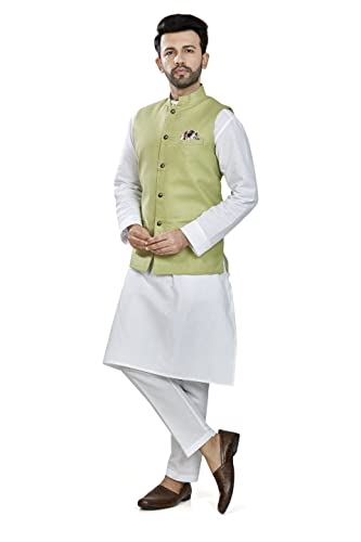 Image of BE ACTIVE 100% Cotton Solid Pattern Trendy Comfortable Stylish Full Sleeve Kurta Pajama Set with Jacket Nehru Style Koti for Men's ||