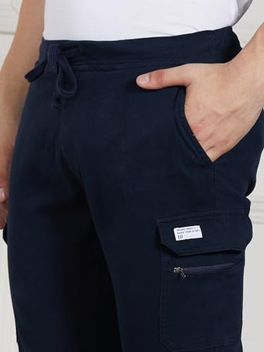Image of Dennis Lingo Mens Cotton Lycra Solid Mid Rise Regular Fit Stretchable Cargo Joggers