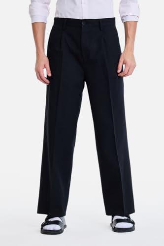 Image of SNITCH Men Trousers Holiday & Casual Wear | Relaxed Fit Pleated Front & Straight Leg Design | Breathable Cotton Linen Blend Fabric for Summer & Vacation Outings