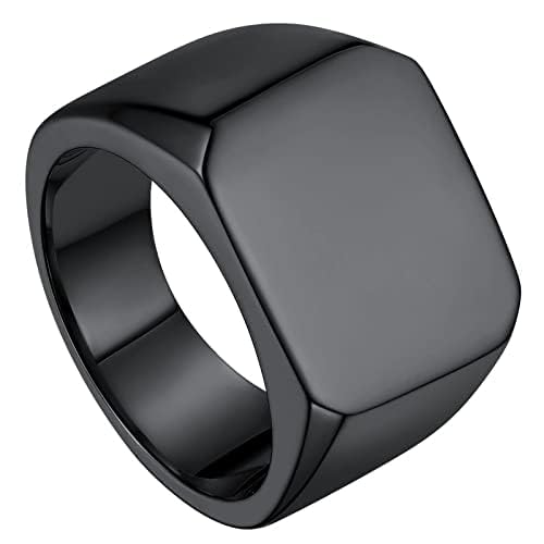 ChainsHouse Screw Band Biker Ring for Men Women, Black Metal/18K Gold Plated Stainless Steel Jewelry Hexagon Geometric Ring, Size 7-14(with Gift Box) e-Square Blank - Black 11