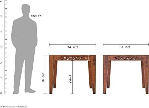 Image of CNC Cuting Sheesham Wood Dining Table 4 Seater Set | Wooden 4 Seater Dining Furniture | 4 Chairs with Cushion Teak Wood Dining Table Set Furniture for Living Room (Honey Finish)