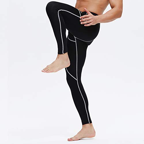 apollo walker Men\'s Compression Leggings Quick Dry Athletic Cycling Pants, Running Riding Tights Base Layer Bottoms Black - Thumbnail 5