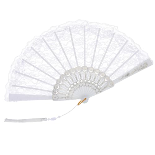 Yuomeaz Lace Fan White Lace Hand Fan for Tea Party Vintage Bride Fans Folding Tea Party Fans with Tassel for Women Bride Wedding Masquerade Dancing Decorations