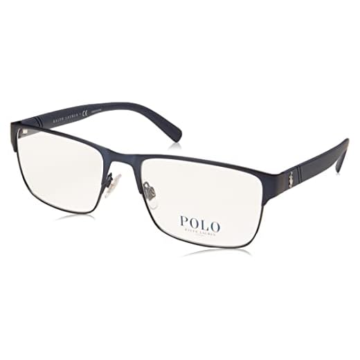 POLO RALPH LAUREN Armação retangular masculina Ph1175 para óculos de grau, Lente azul marinho fosco/Demo, 56 mm