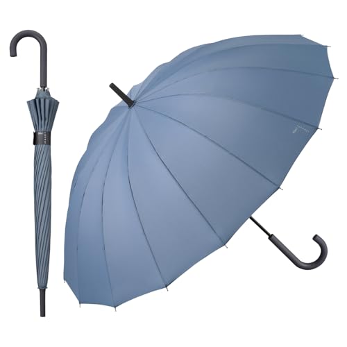 【16本骨・耐風】 Wpc. classic 16K UMBRELLA ブルーグレー ≪晴雨兼用/UVカット≫ 雨傘 長傘 親骨60cm 大きい メンズ レディース 耐風 グラスファイバー 通勤 通学 シンプル 風に強い CS02-001-001