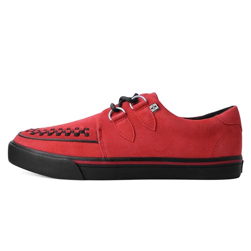 T.U.K. Leather Creeper Sneaker   Zapatos Hombre y Mujer   Color Red Suede   Zapatos con Cordones Estilo Puck, Gótico y Rockero   Talla EU42