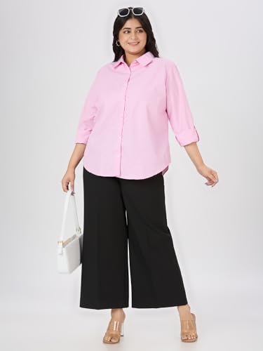 Image of Style Quotient Plus Women Blue and White Stripe Polycotton Regular Formal Shirt