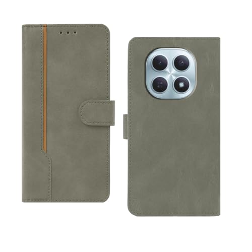 Image of amazon basics Redmi Note 15 5G Flip Cover | Card Pockets Wallet & Stand | Flip Cover for Redmi Note 15 5G (Gray with Beige Strip)