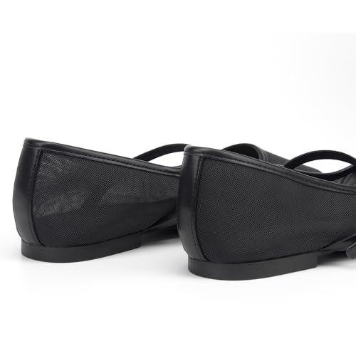 Mesh Ballet Flats Square Toe Mary Jane Flats Buckle Women Comfy Causal Dress Shoes4