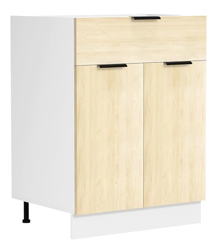 VCM Armoire de Cuisine Largeur 60 cm Tiroir Meuble Bas Fasola Blanc/Chêne Miel