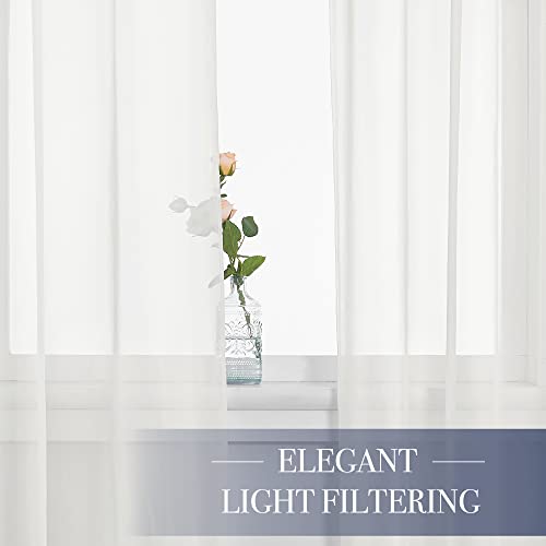 Image of NICETOWN Beige Sheer Curtains 63 inches Length for Bedroom, Rod Pocket Voile Texture Sheer Window Treatment for Living Room, 60 inch Wide Each Panel, 2 Panels