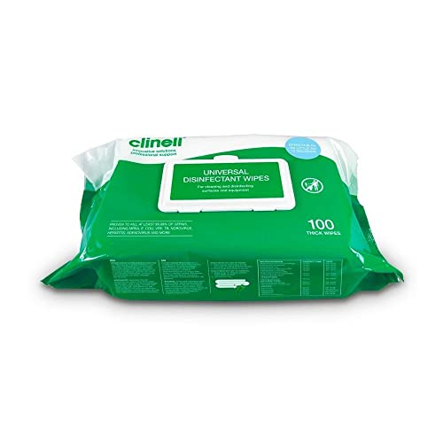 Clinell Universal Cleaning and Disinfectant Wipes for Surfaces - Pack of 100 - Thick, Multi Purpose, Kills 99.99% of Germs, Quick Action - 255mm x 175mm