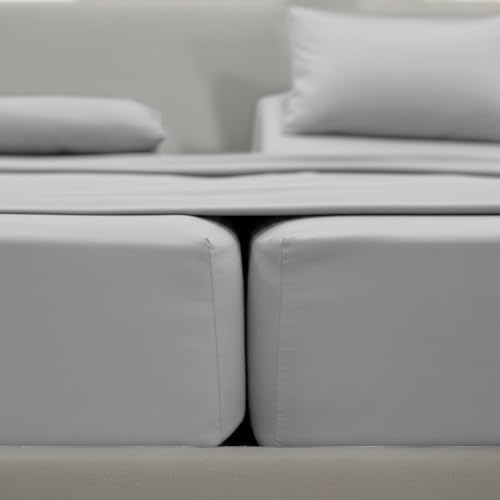 Image of Elegant Comfort Luxurious 1500 Premium Hotel Quality Microfiber Three Line Embroidered Softest 5-Piece Bed Sheet Set, Wrinkle and Fade Resistant, Split King, Silver