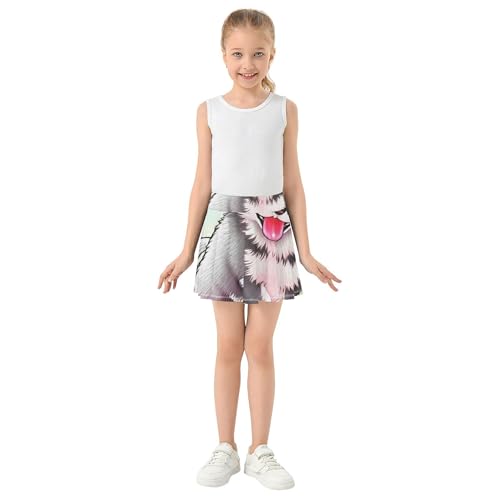 Cute Husky Puppy Rainbow Fur Athletic Shorts for Girls Skorts Tennis Skirts for Kids Casual Pleated Skort 3t3