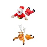 CRGANGZY Décoration Noël Animée Pères Noël et Rennes S'écrasant sur Fenêtre avec Autocollant Vitre Cassée et Animation (2 pièces)