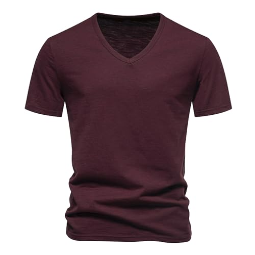 T-Shirts für Herren V-Ausschnitt Sommer Tshirts Männer Sportshirt Baumwolle Kurzarm T Shirt Kurzarmshirt Sportshirt Gym Shirt Muskelshirt Basic Tops Cotton Tee Streetwear