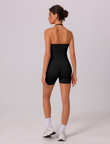 Image of ABOCIW Workout Sets for Women 2 Piece seamless Halter Sports Bra Scrunch Butt Impact Shorts Gym Yoga Outfits