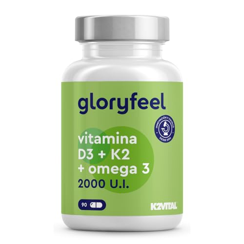2000 UI de Vitamina D3 y K2 (K2VITAL®) - 1000mg de Omega 3 Aceite de Pescado (en Forma de Triglicéridos), 400mg EPA y 300mg DHA por Cápsula - Altamente biodisponible y Probado en laboratorio