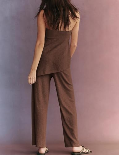 Image of Women Summer Knit Sweater Sets Sexy Tube Top and Loose Pant Lounge Matching Set 2025 2 Piece Outfits