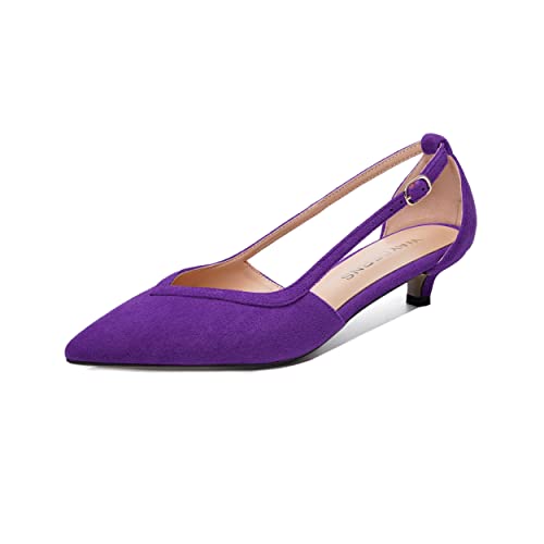 WAYDERNS Womens Pointed Toe Adjustable Strap Dress Wedding Solid Suede Buckle Kitten Low Heel Pumps Shoes 1.5 Inch