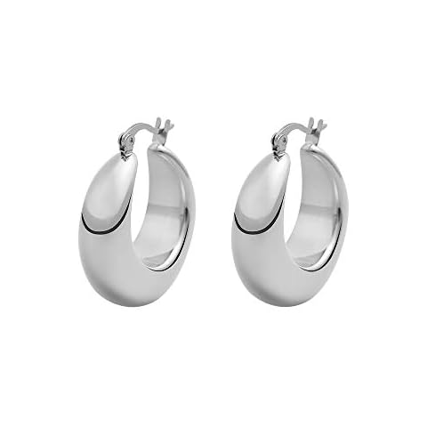 Edforce Stainless Steel 14K White Gold Plated Chunky Large Thick Rounded Tube Hoop Earrings (Silver, 28) Cover
