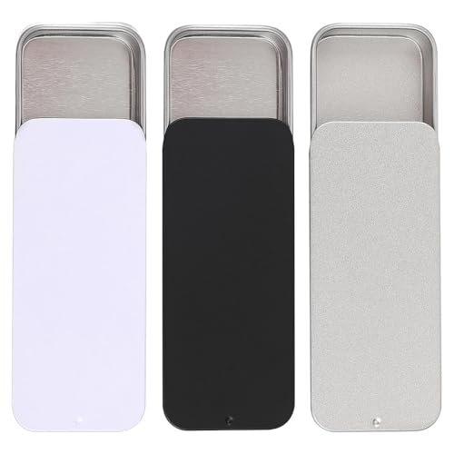 Losueeun 3 unidades de latas con tapa deslizante de metal, 8 x 3,4 x 1,2 cm, cajas de lata portátiles, recipientes vacíos rectangulares