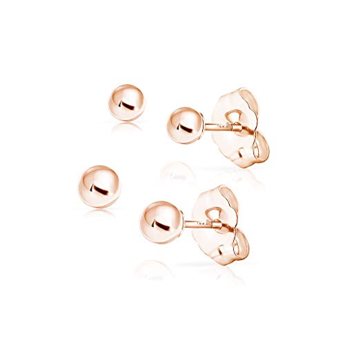 Solidgold - 14K Gold Filled Dazzling Rose Gold 3Mm 4Mm Ball Stud Earrings 2 Pair Set #TOP17