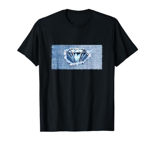 Mens Denim Diamond Shirts Blue Jean Graphic Art Diamond T-Shirt