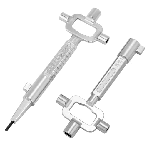 QWORK® 2 Stück Universal Bauschlüssel, Architektenschlüssel, Baustellenschlüssel mit Zylinder-Messlehre, Schaltschrankschlüssel, Zinklegierung